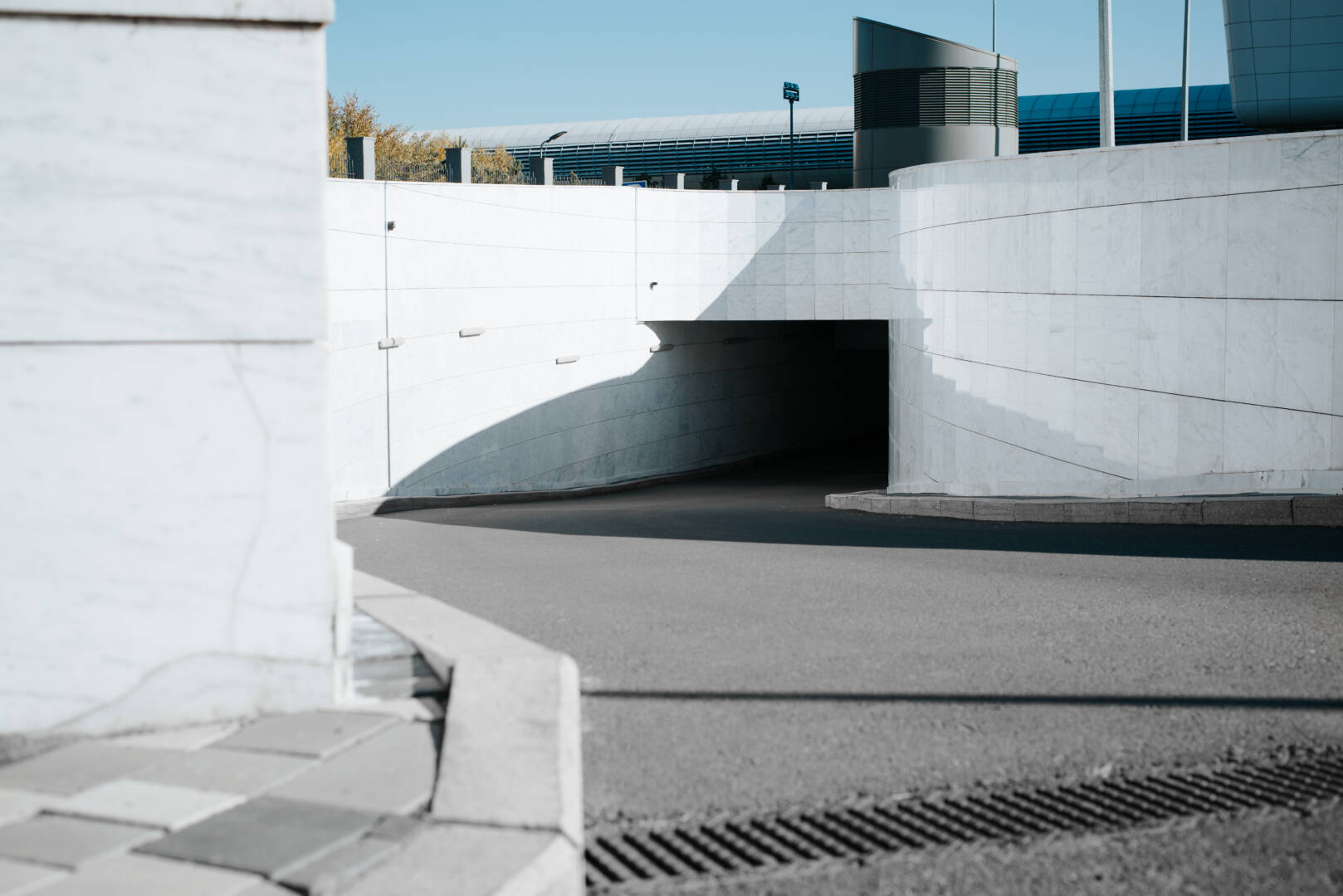 Entrance to underground garage, underground parking view in open air.